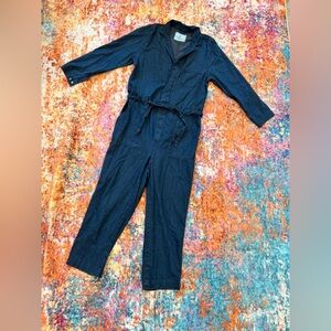 &Denim Utility Jumpsuit Tie Waist Button Front Lightweight Chambray Romper Style